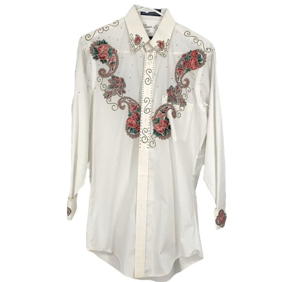Vtg Klassie Lassie Western Button Up Shirt 14.5 32/33 Embroidered Embellished - Picture 1 of 13